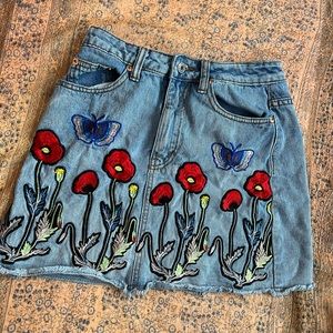 Denim Henrigirl Floral Embroidered Butterfly Miniskirt